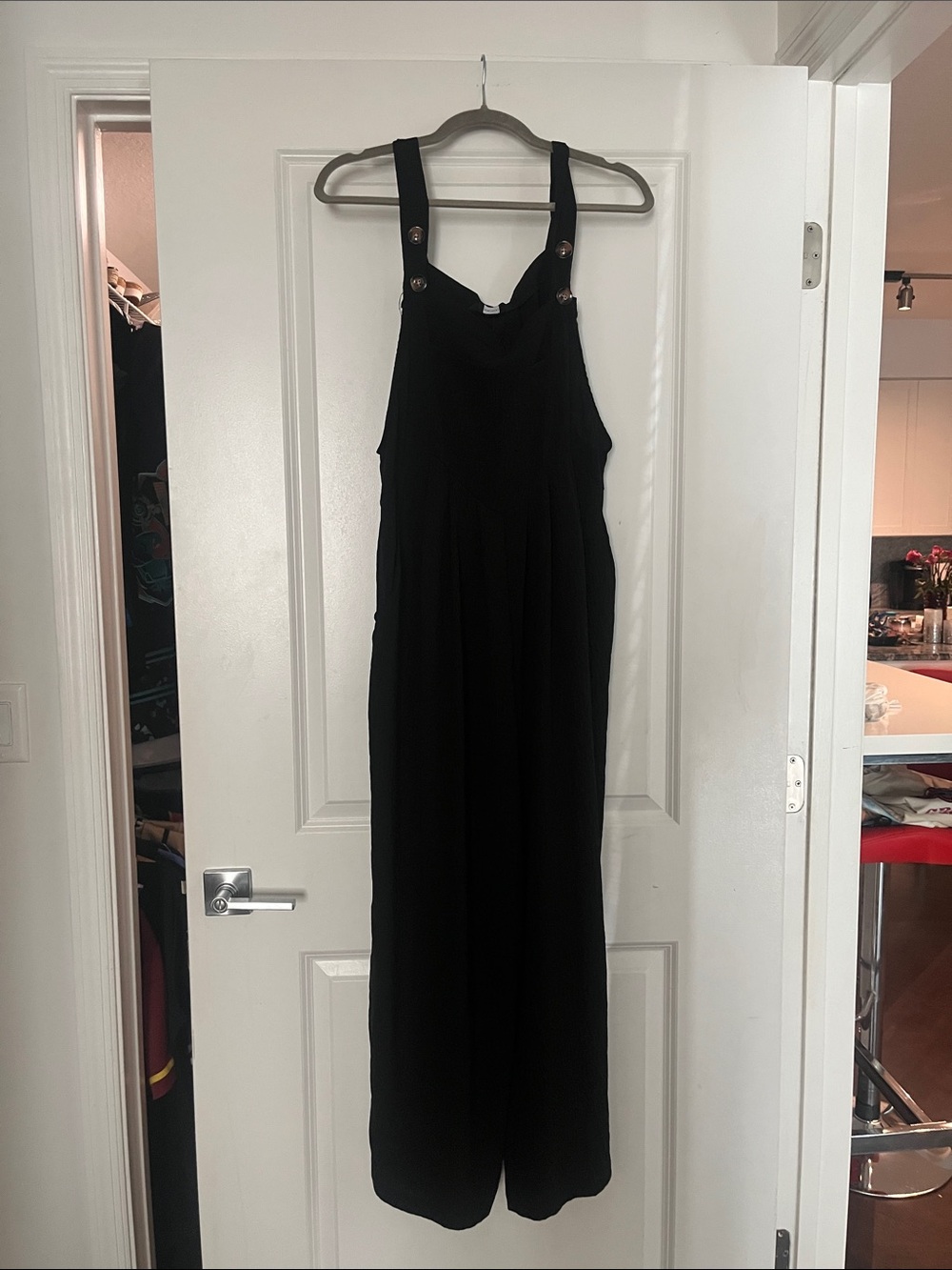 Black Wide-Leg Overall Jumpsuit with Button Straps